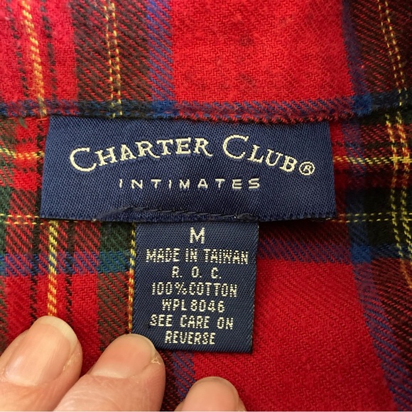 Charter Club Intimates Red Plaid Button-Up Sleep Shirt/Dress Medium - Picture 4 of 7